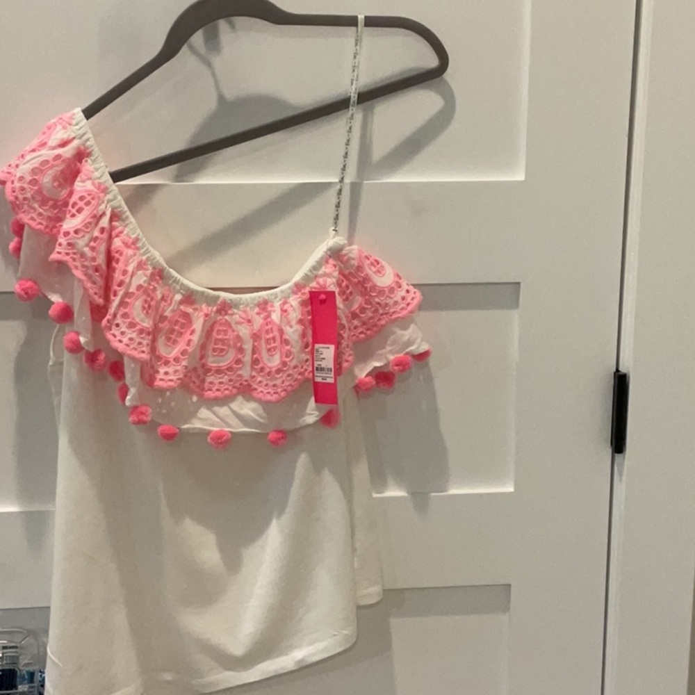 Lilly Pulitzer White Top with Pink Accents